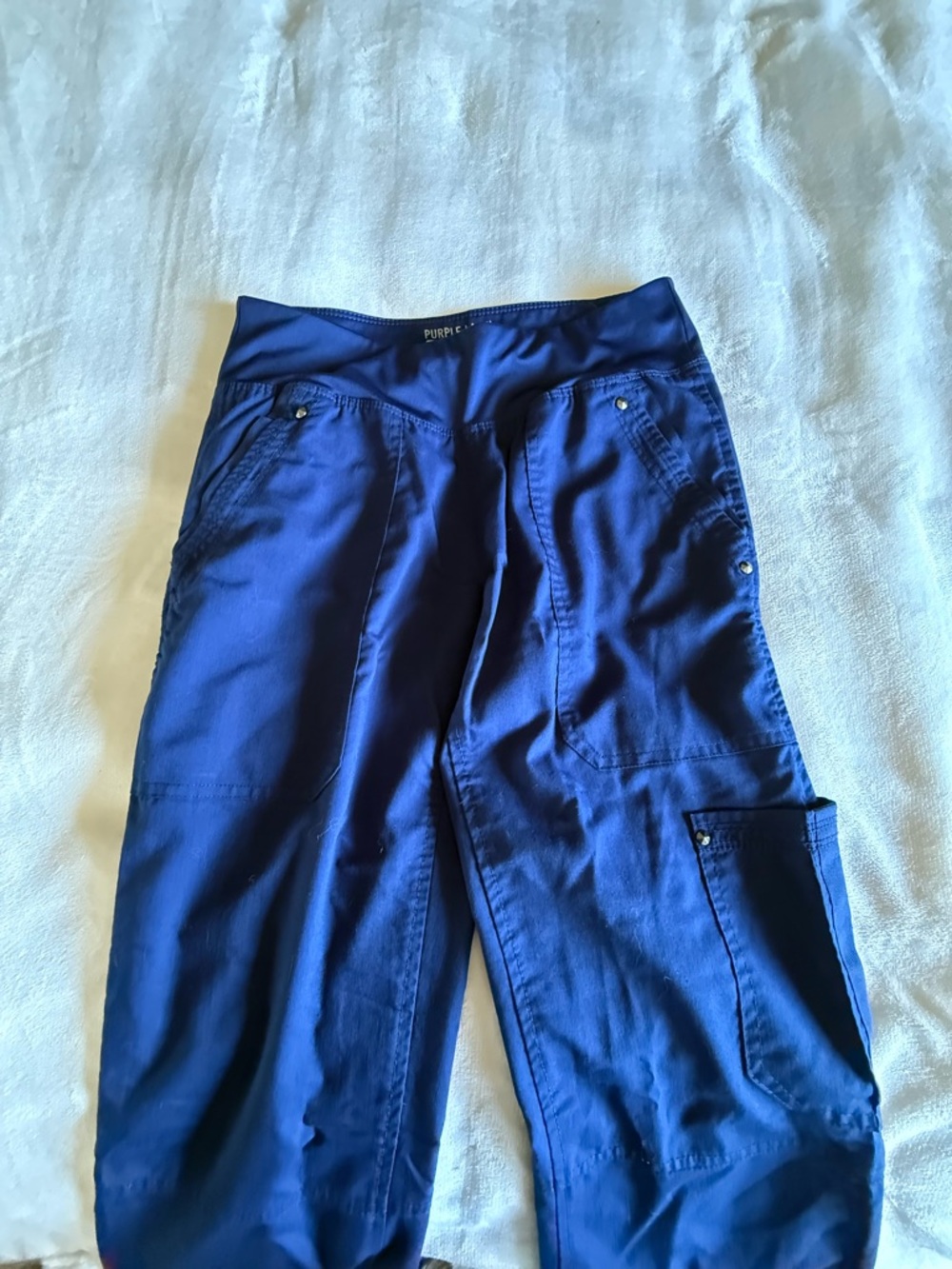 healing hands Navy Blue Women's Flared Cargo Scrub Pants - Picture 2 of 5